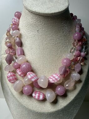 Vintage rare Jay Strongwater Pink Multi-Strand Beaded Necklace Candy gemstone ⭐️